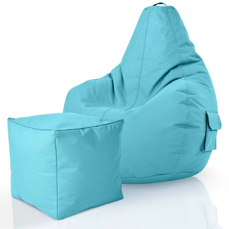 Gaming Sitzsack mit Rückenlehne, Seitentasche & Cube Sitzhocker