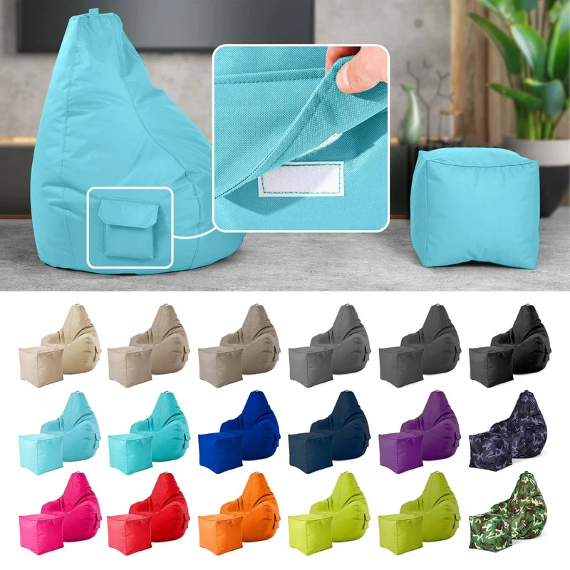 Gaming Sitzsack mit Rückenlehne, Seitentasche & Cube Sitzhocker