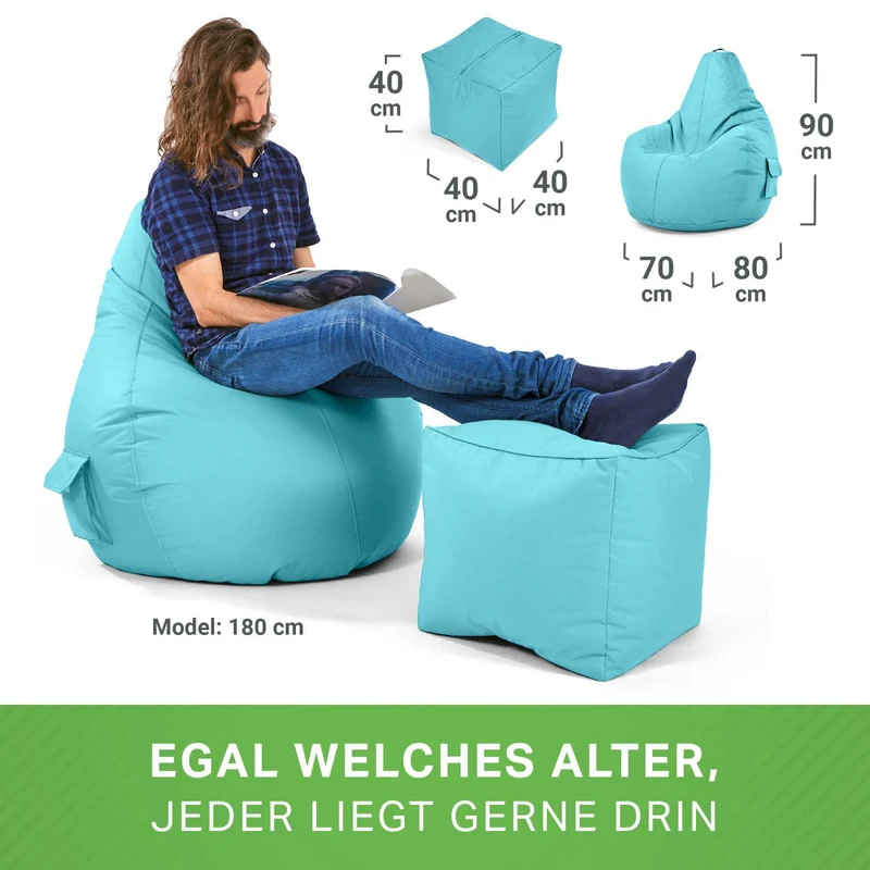 Gaming Sitzsack mit Rückenlehne, Seitentasche & Cube Sitzhocker
