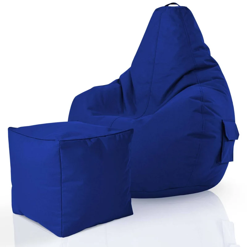 Gaming Sitzsack mit Rückenlehne, Seitentasche & Cube Sitzhocker