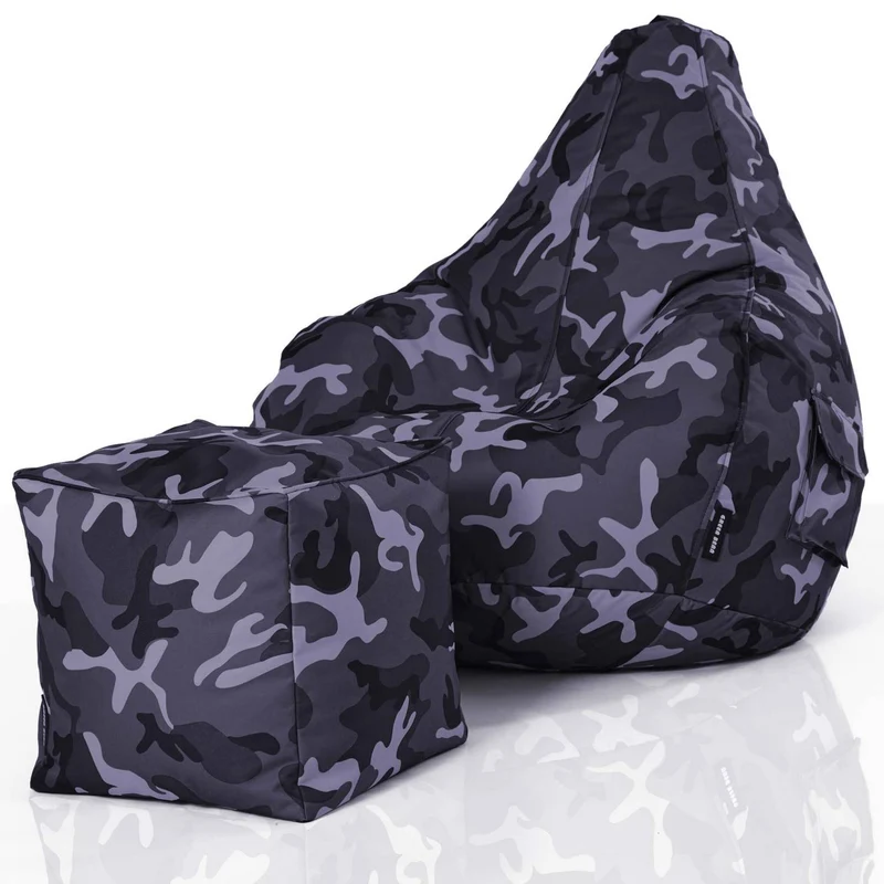 Gaming Sitzsack mit Rückenlehne, Seitentasche & Cube Sitzhocker
