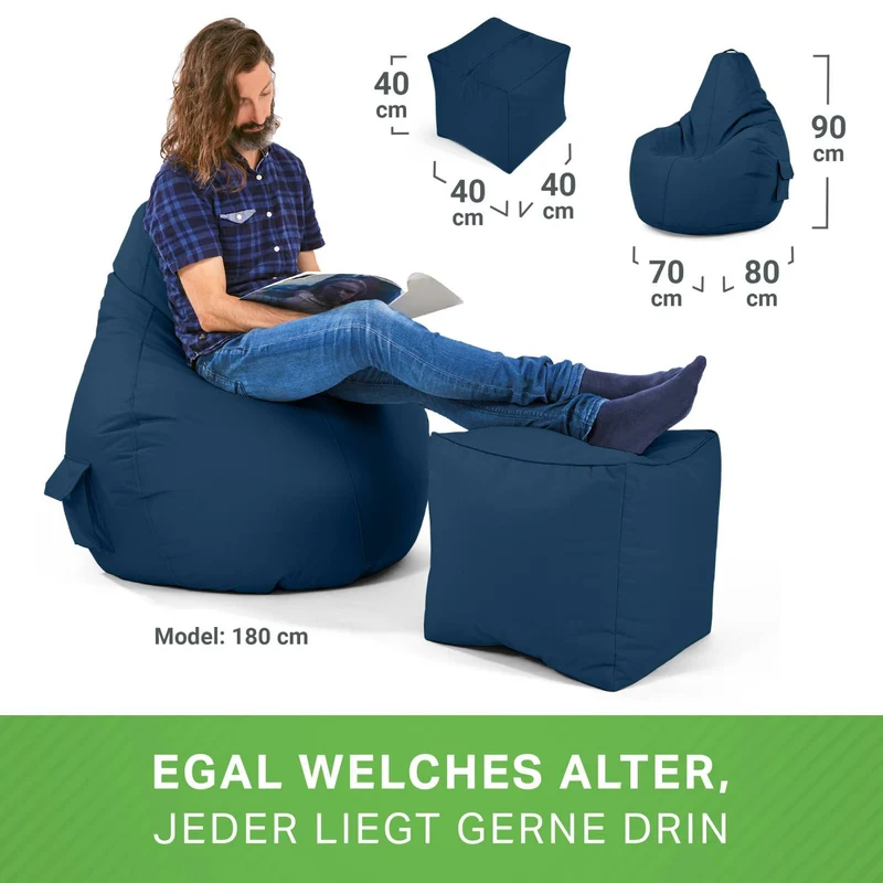 Gaming Sitzsack mit Rückenlehne, Seitentasche & Cube Sitzhocker