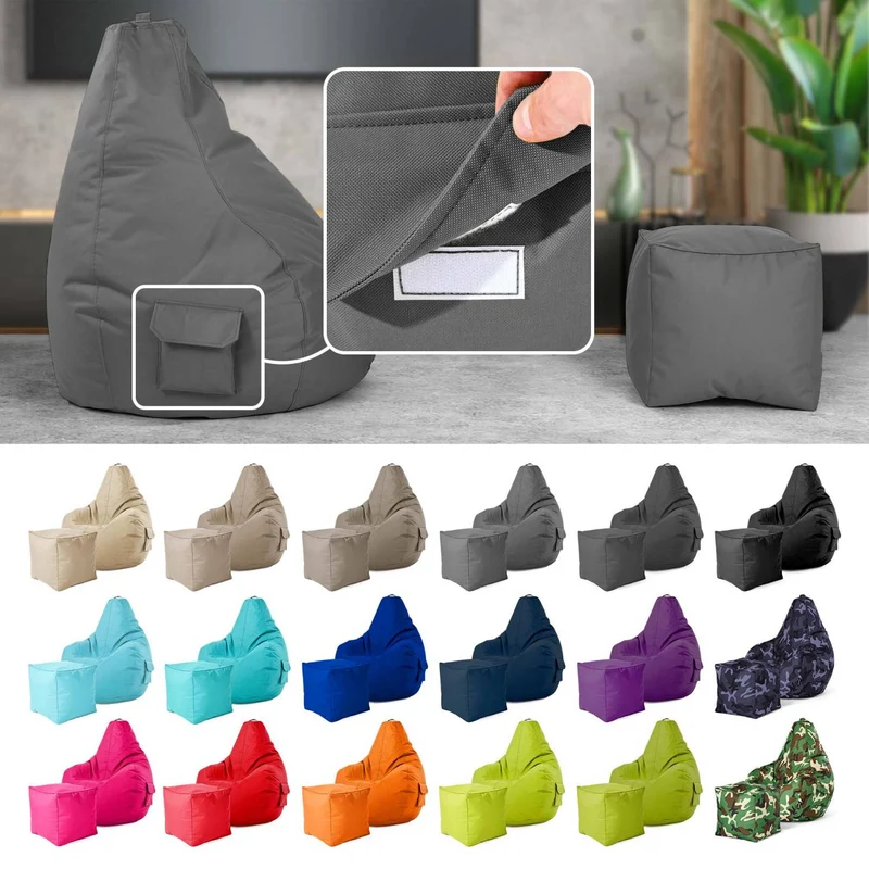 Gaming Sitzsack mit Rückenlehne, Seitentasche & Cube Sitzhocker