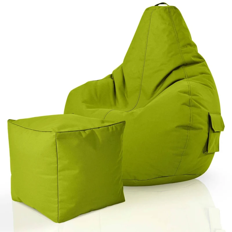 Gaming Sitzsack mit Rückenlehne, Seitentasche & Cube Sitzhocker
