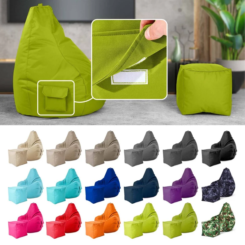 Gaming Sitzsack mit Rückenlehne, Seitentasche & Cube Sitzhocker