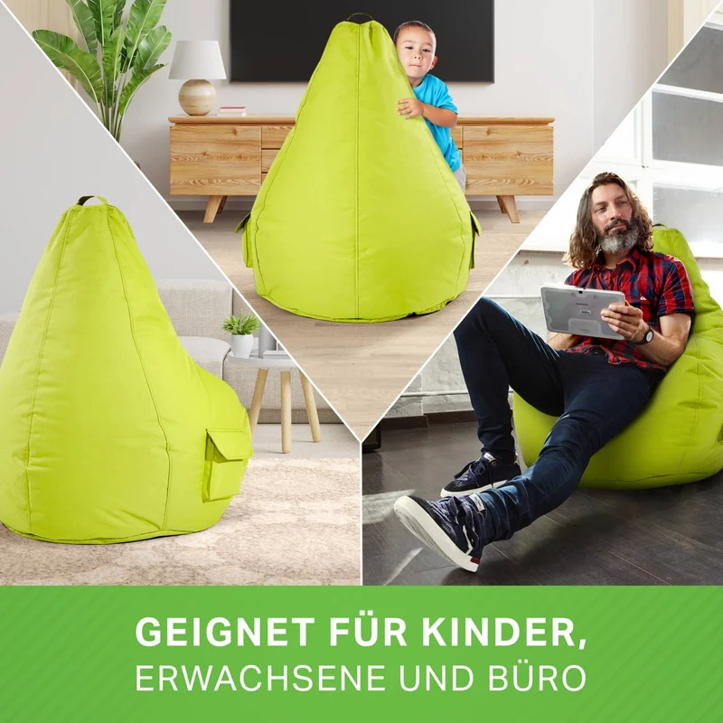 Gaming Sitzsack mit Rückenlehne, Seitentasche & Cube Sitzhocker