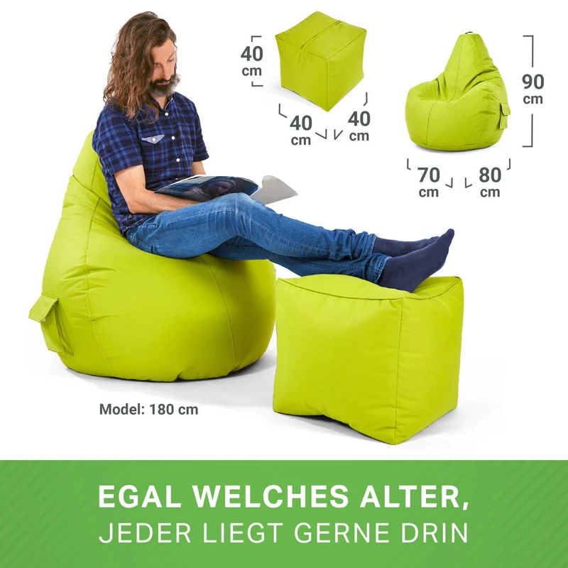 Gaming Sitzsack mit Rückenlehne, Seitentasche & Cube Sitzhocker