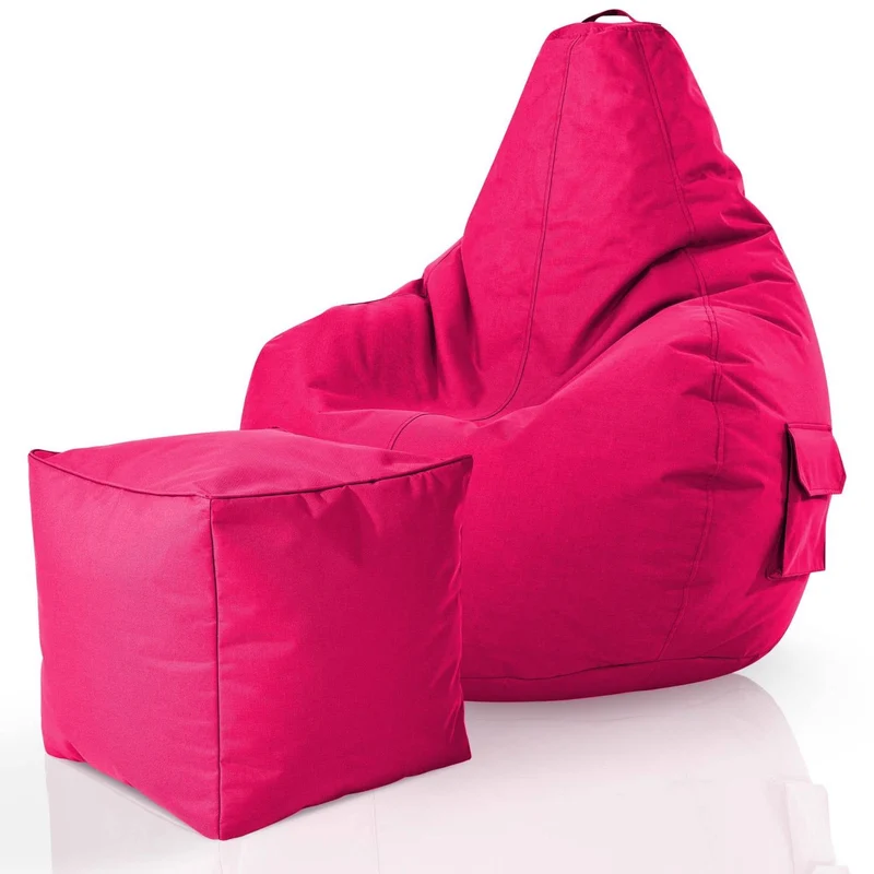 Gaming Sitzsack mit Rückenlehne, Seitentasche & Cube Sitzhocker