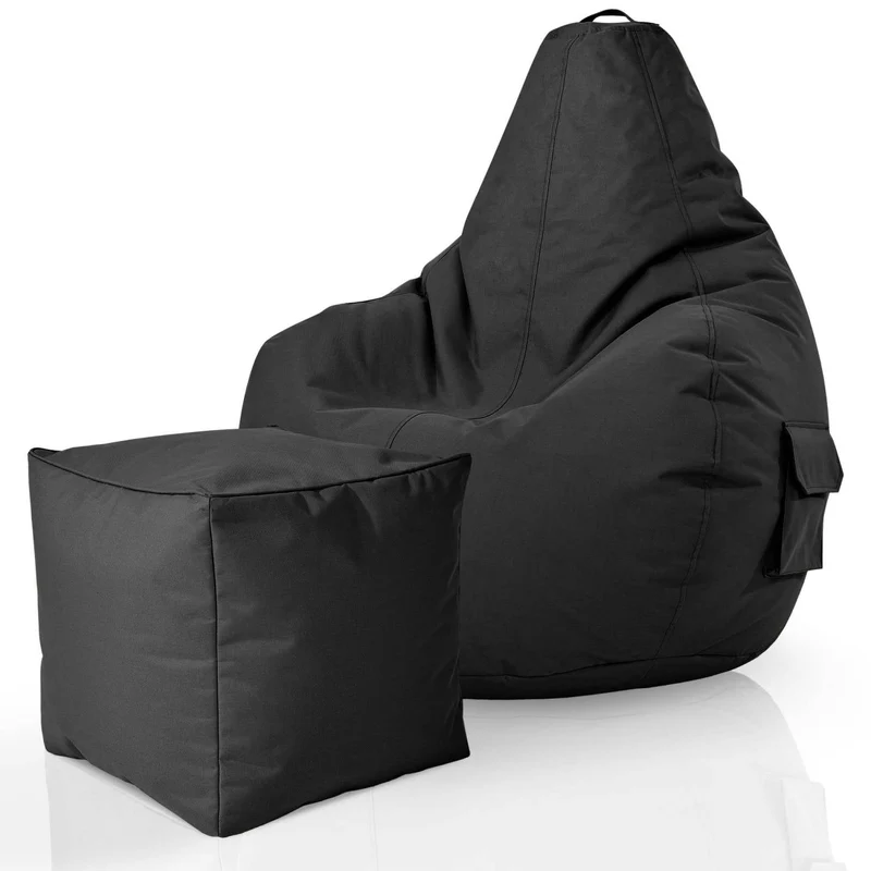 Gaming Sitzsack mit Rückenlehne, Seitentasche & Cube Sitzhocker