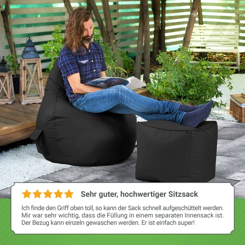 Gaming Sitzsack mit Rückenlehne, Seitentasche & Cube Sitzhocker