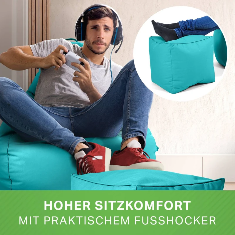 Gaming Sitzsack mit Rückenlehne, Seitentasche & Cube Sitzhocker