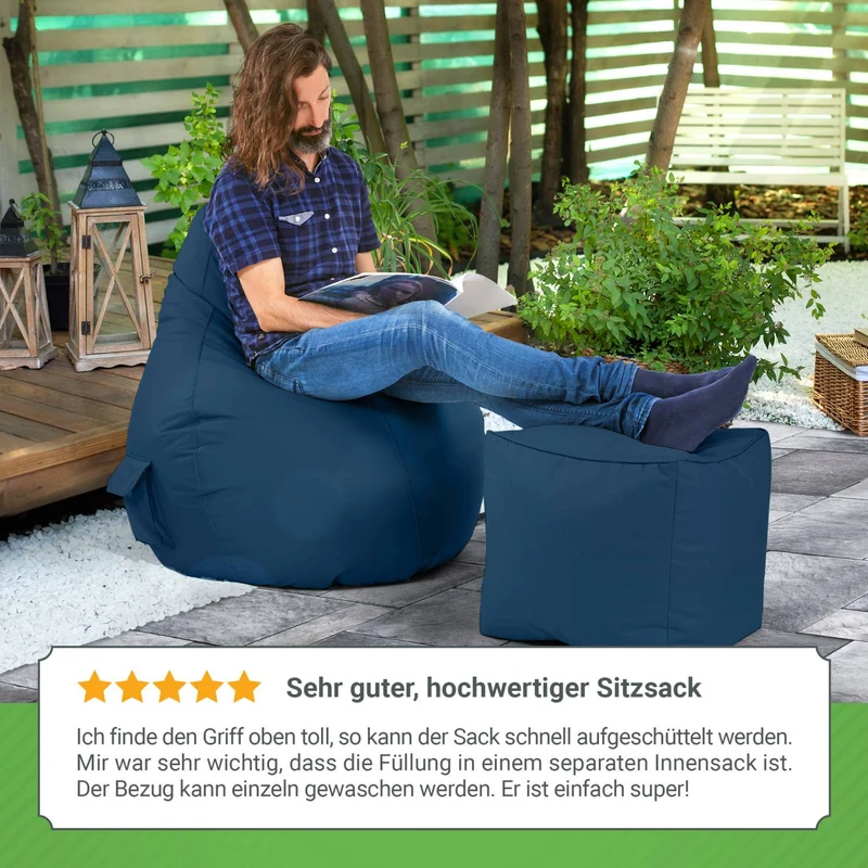 Gaming Sitzsack mit Rückenlehne, Seitentasche & Cube Sitzhocker