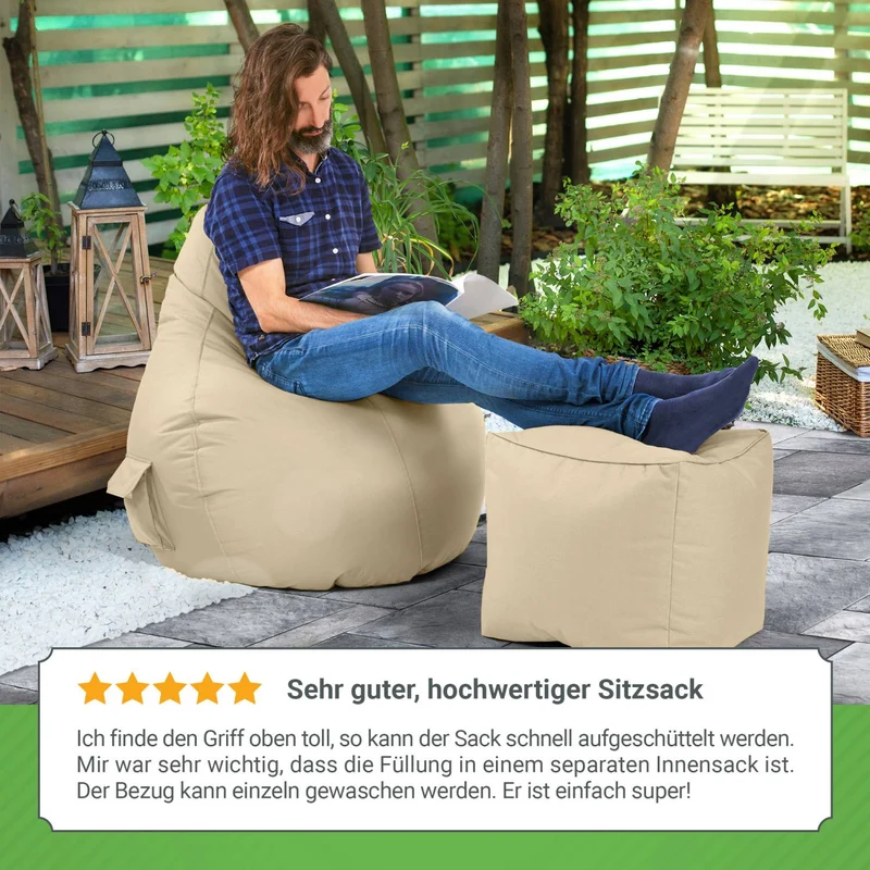 Gaming Sitzsack mit Rückenlehne, Seitentasche & Cube Sitzhocker