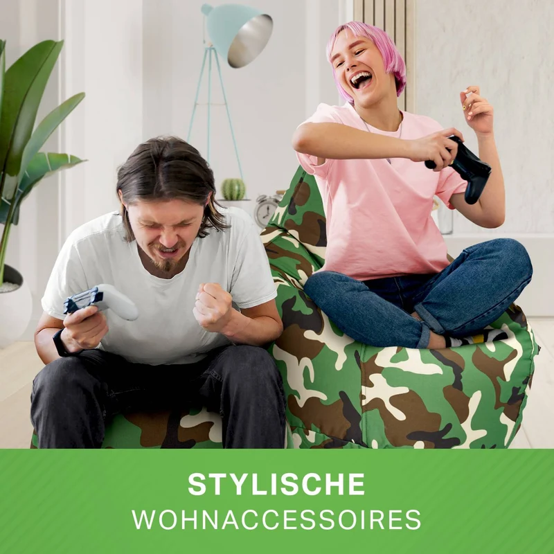 Gaming Sitzsack mit Rückenlehne, Seitentasche & Cube Sitzhocker
