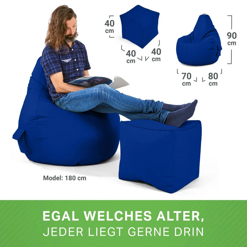 Gaming Sitzsack mit Rückenlehne, Seitentasche & Cube Sitzhocker