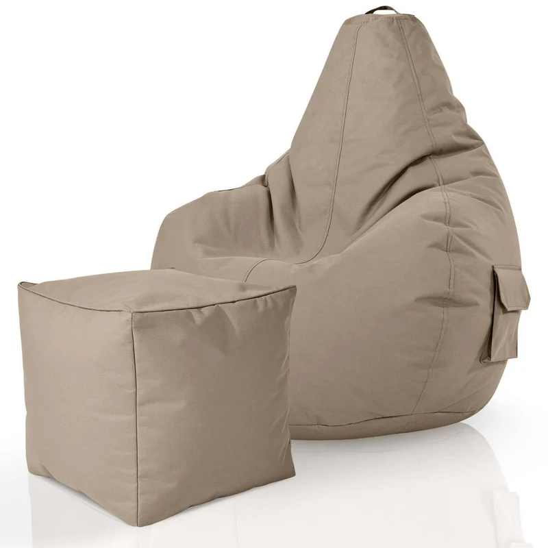 Gaming Sitzsack mit Rückenlehne, Seitentasche & Cube Sitzhocker