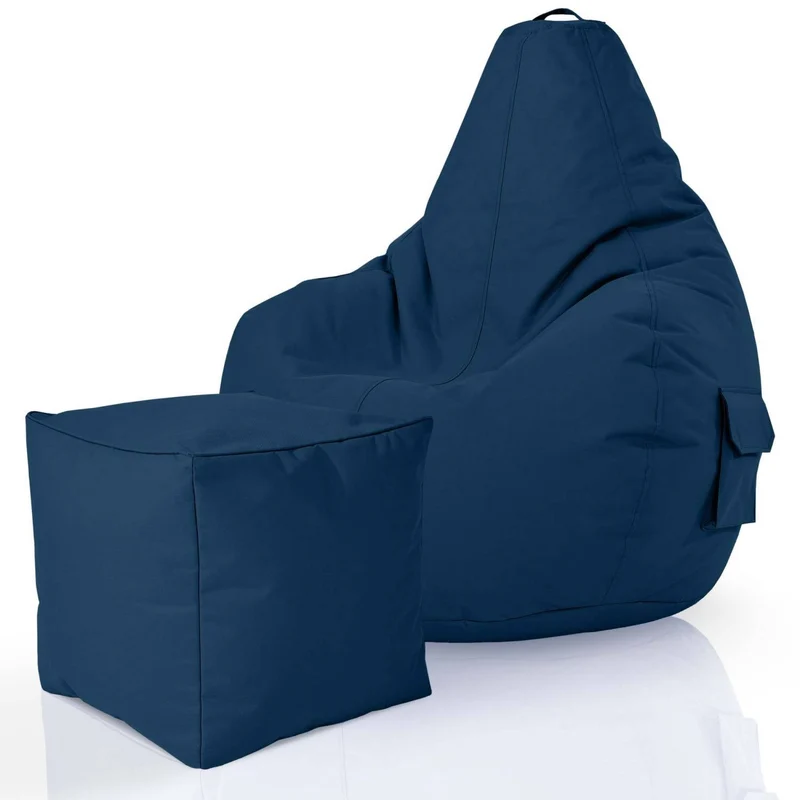 Gaming Sitzsack mit Rückenlehne, Seitentasche & Cube Sitzhocker