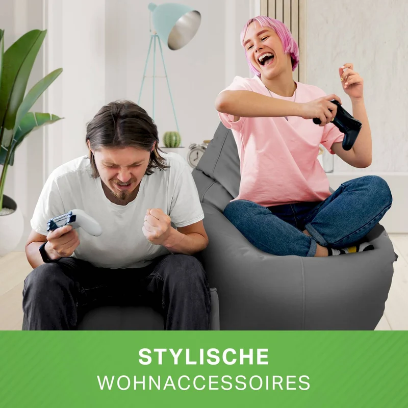 Gaming Sitzsack mit Rückenlehne, Seitentasche & Cube Sitzhocker