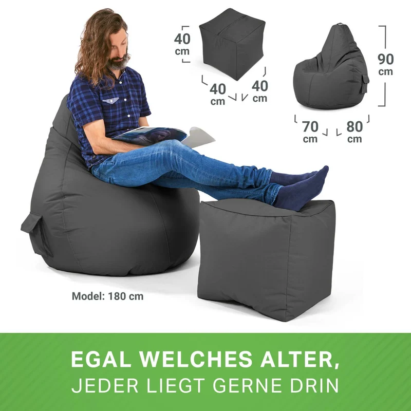 Gaming Sitzsack mit Rückenlehne, Seitentasche & Cube Sitzhocker