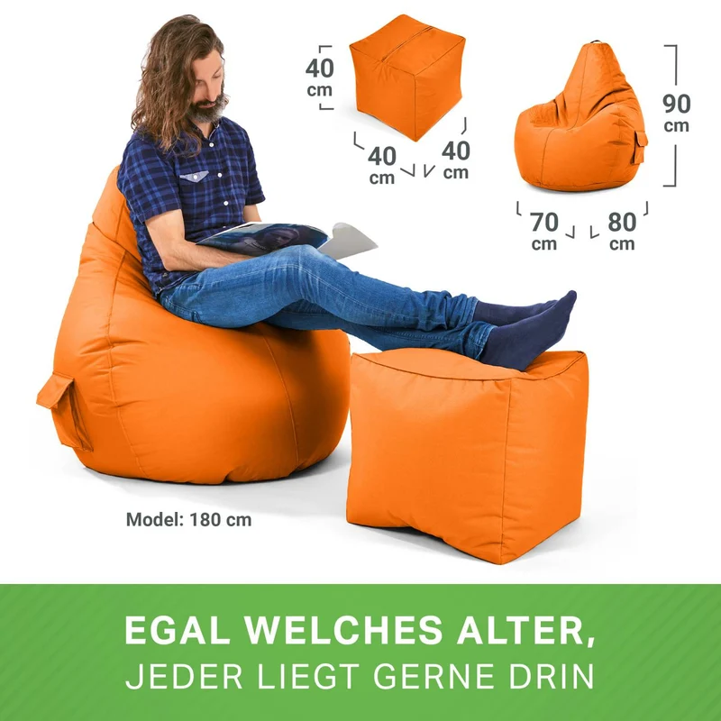 Gaming Sitzsack mit Rückenlehne, Seitentasche & Cube Sitzhocker