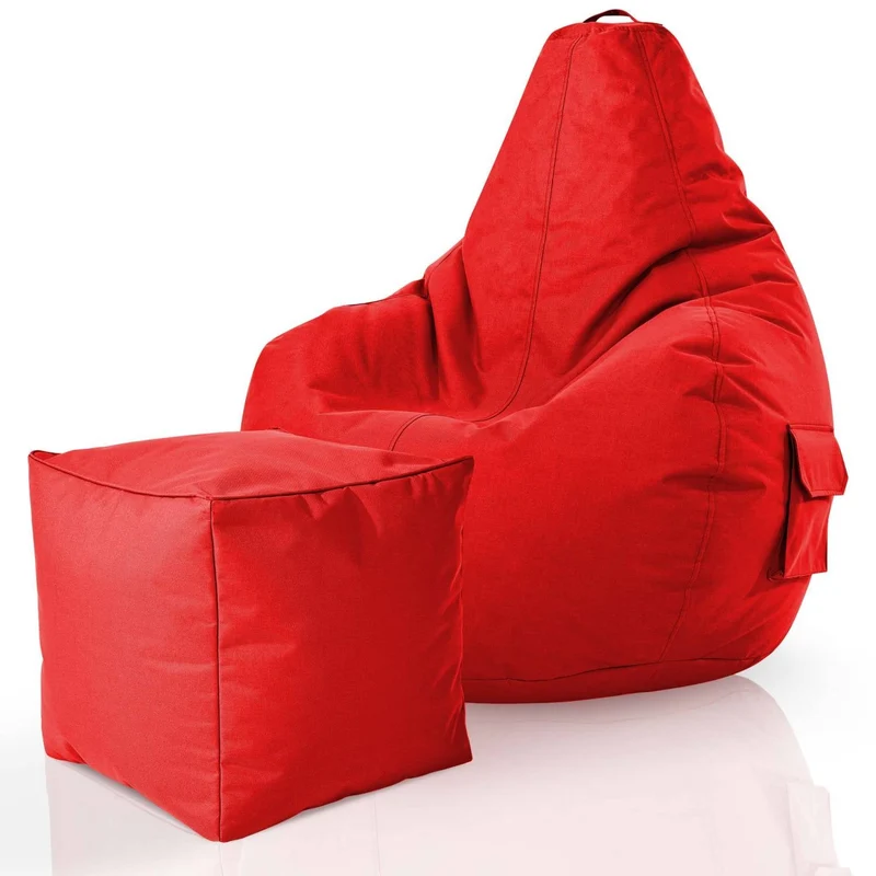 Gaming Sitzsack mit Rückenlehne, Seitentasche & Cube Sitzhocker
