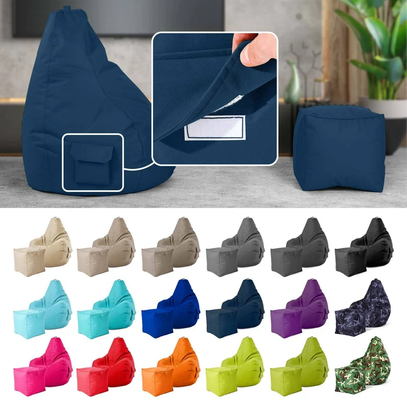 Gaming Sitzsack mit Rückenlehne, Seitentasche & Cube Sitzhocker