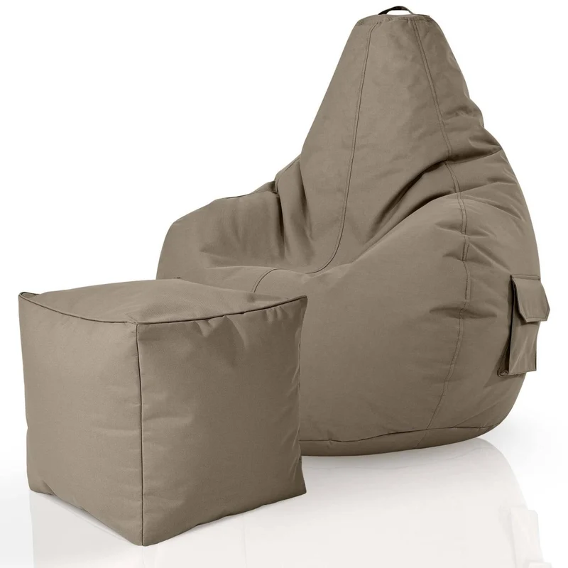 Gaming Sitzsack mit Rückenlehne, Seitentasche & Cube Sitzhocker