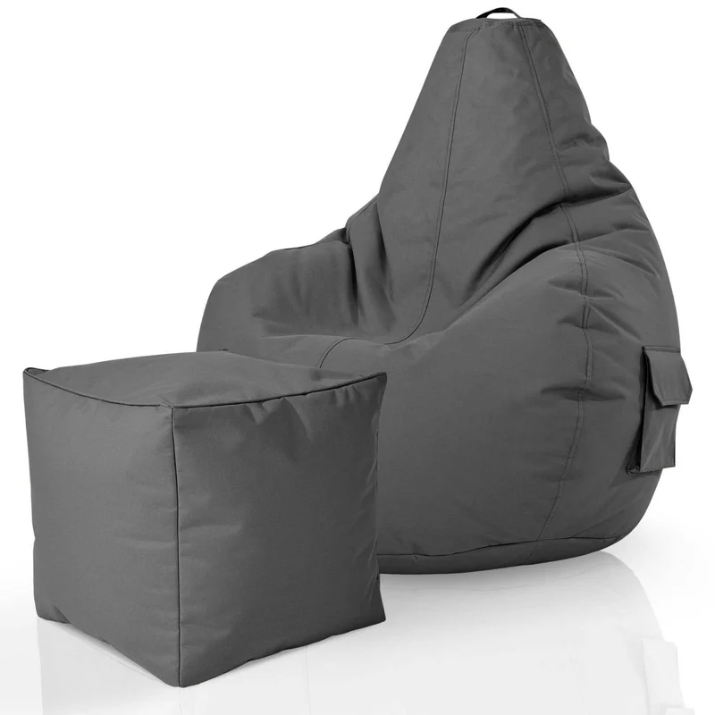 Gaming Sitzsack mit Rückenlehne, Seitentasche & Cube Sitzhocker