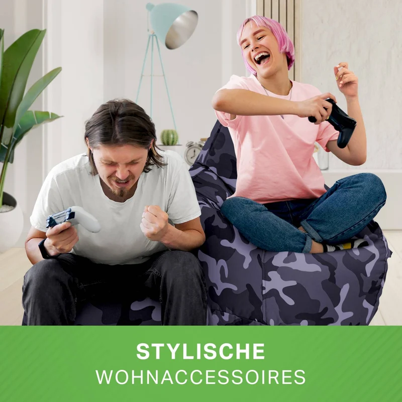 Gaming Sitzsack mit Rückenlehne, Seitentasche & Cube Sitzhocker