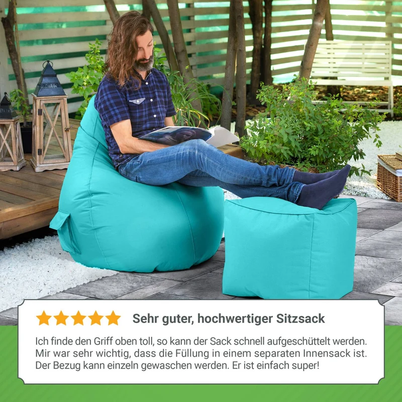 Gaming Sitzsack mit Rückenlehne, Seitentasche & Cube Sitzhocker