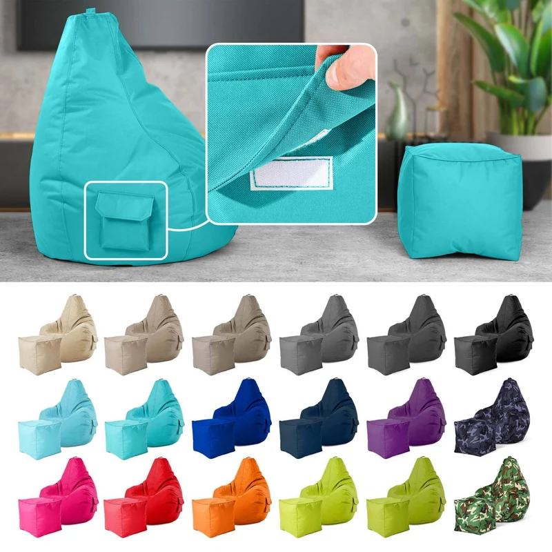 Gaming Sitzsack mit Rückenlehne, Seitentasche & Cube Sitzhocker