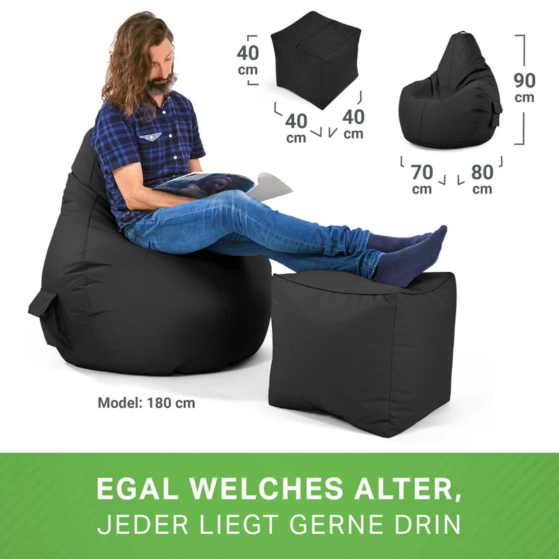Gaming Sitzsack mit Rückenlehne, Seitentasche & Cube Sitzhocker