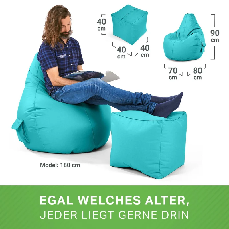 Gaming Sitzsack mit Rückenlehne, Seitentasche & Cube Sitzhocker
