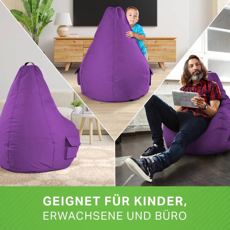 Gaming Sitzsack mit Rückenlehne, Seitentasche & Cube Sitzhocker