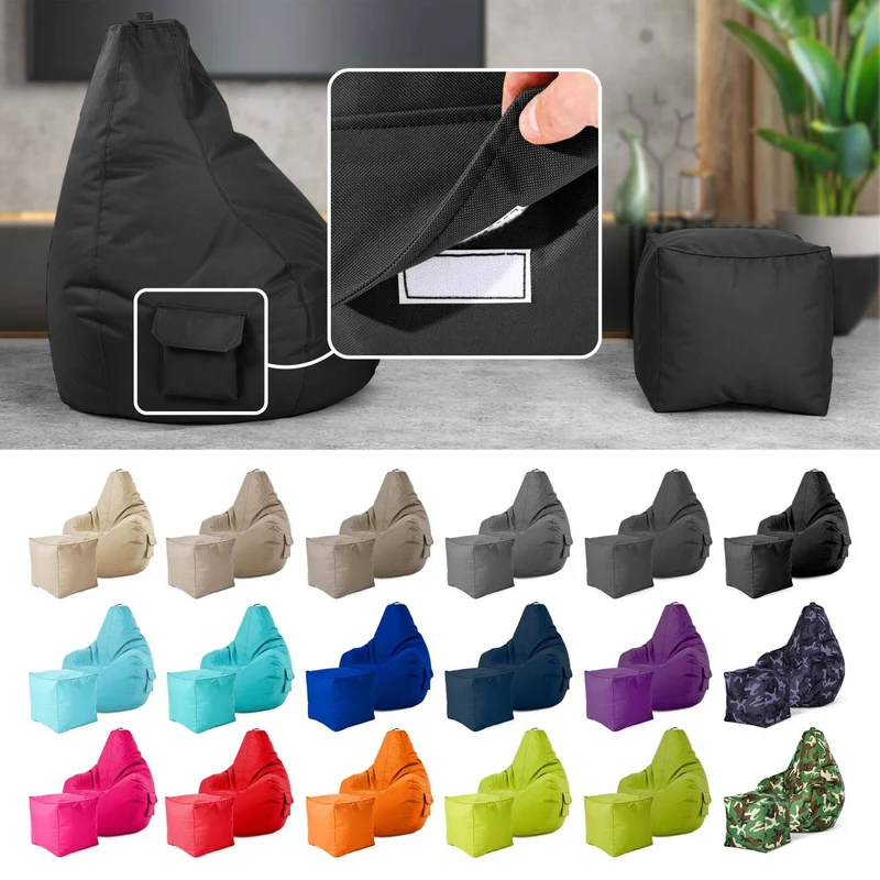Gaming Sitzsack mit Rückenlehne, Seitentasche & Cube Sitzhocker