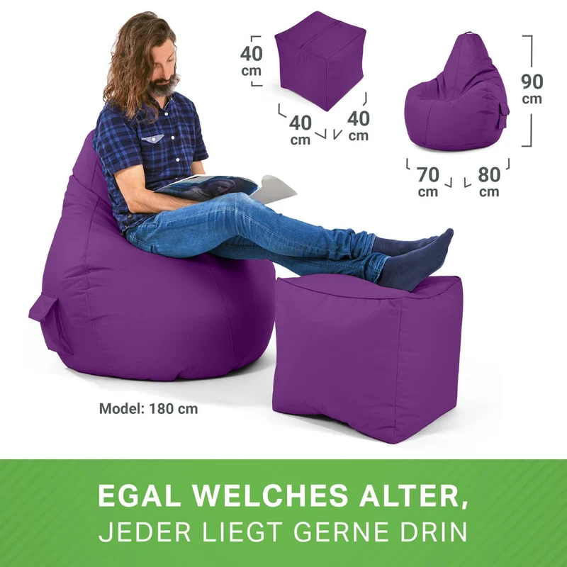Gaming Sitzsack mit Rückenlehne, Seitentasche & Cube Sitzhocker