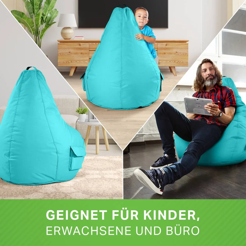 Gaming Sitzsack mit Rückenlehne, Seitentasche & Cube Sitzhocker