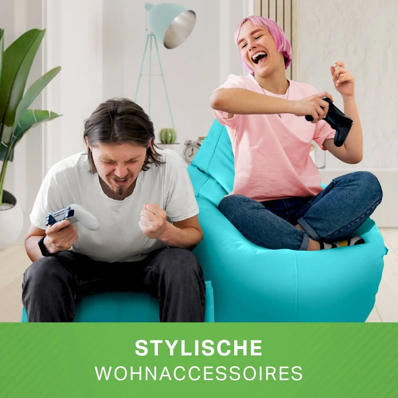 Gaming Sitzsack mit Rückenlehne, Seitentasche & Cube Sitzhocker