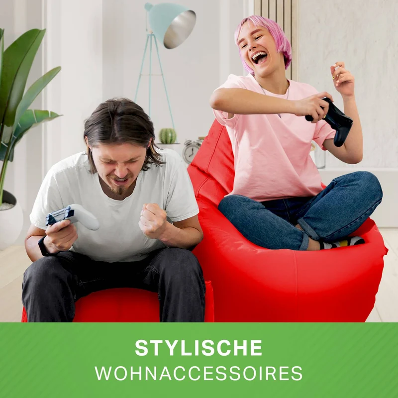 Gaming Sitzsack mit Rückenlehne, Seitentasche & Cube Sitzhocker