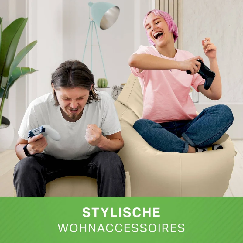 Gaming Sitzsack mit Rückenlehne, Seitentasche & Cube Sitzhocker