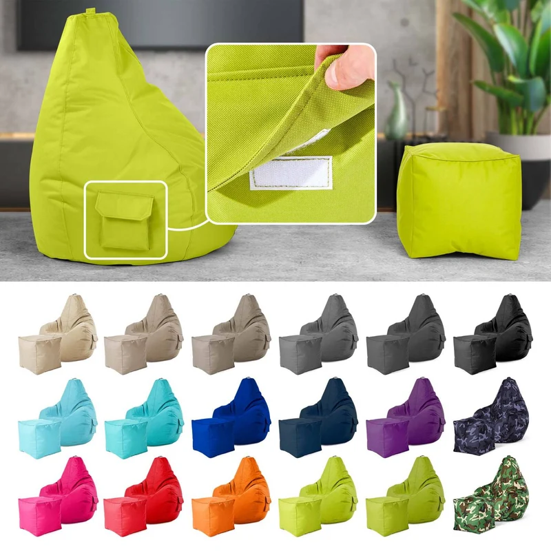 Gaming Sitzsack mit Rückenlehne, Seitentasche & Cube Sitzhocker