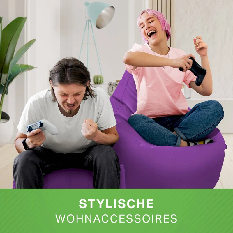 Gaming Sitzsack mit Rückenlehne, Seitentasche & Cube Sitzhocker