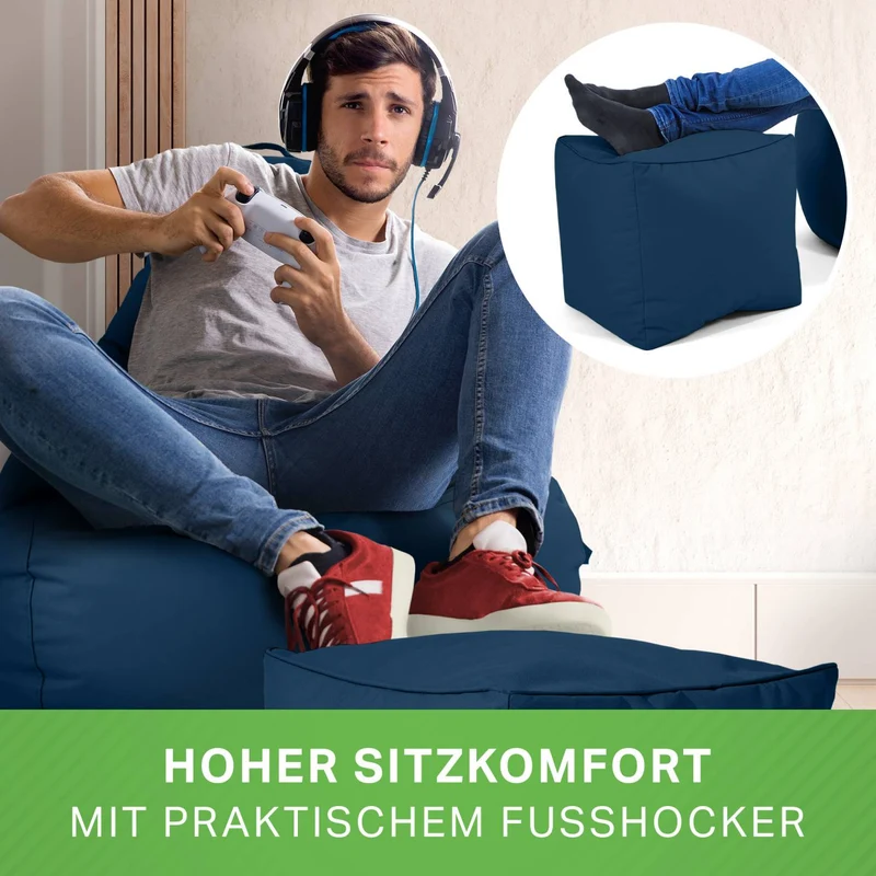 Gaming Sitzsack mit Rückenlehne, Seitentasche & Cube Sitzhocker