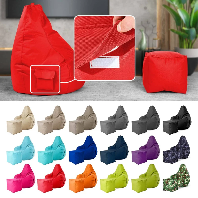 Gaming Sitzsack mit Rückenlehne, Seitentasche & Cube Sitzhocker