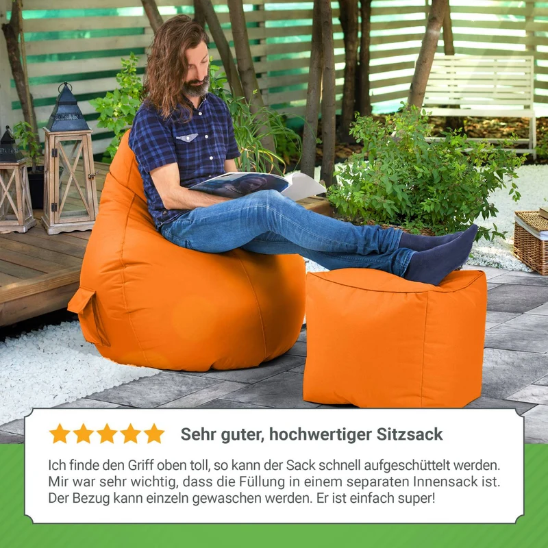 Gaming Sitzsack mit Rückenlehne, Seitentasche & Cube Sitzhocker