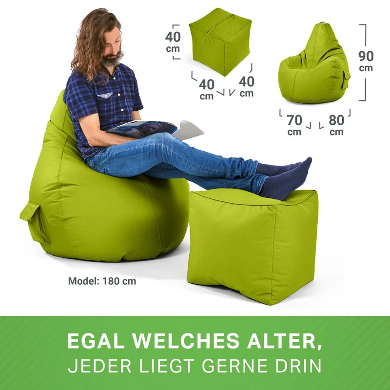 Gaming Sitzsack mit Rückenlehne, Seitentasche & Cube Sitzhocker