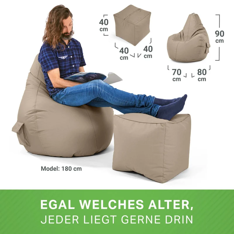 Gaming Sitzsack mit Rückenlehne, Seitentasche & Cube Sitzhocker