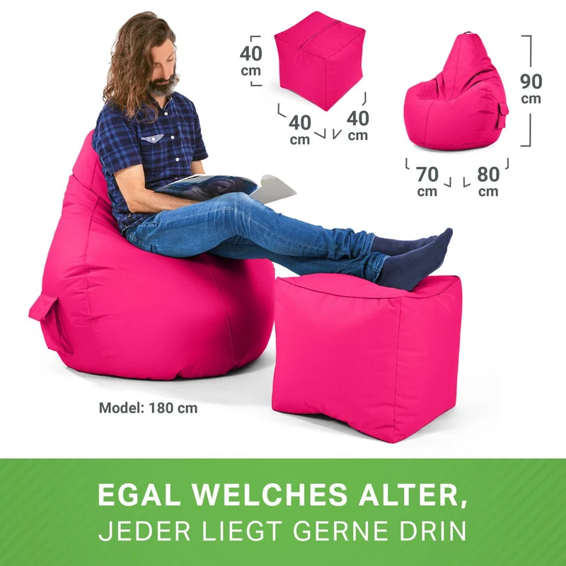 Gaming Sitzsack mit Rückenlehne, Seitentasche & Cube Sitzhocker