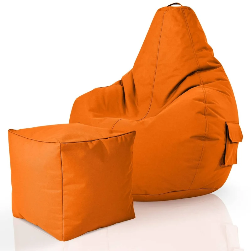 Gaming Sitzsack mit Rückenlehne, Seitentasche & Cube Sitzhocker