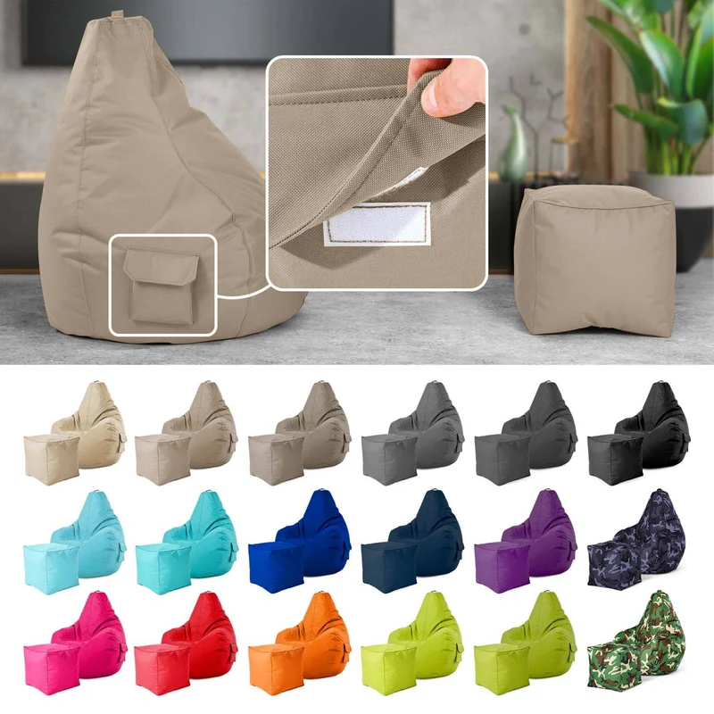 Gaming Sitzsack mit Rückenlehne, Seitentasche & Cube Sitzhocker